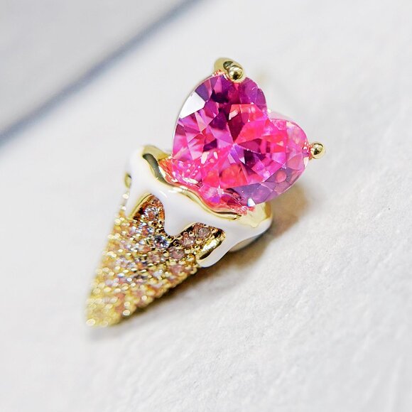 Ice Cream Crystal Earring, Fashion Stud Earring, Heart Jewelry, Birthday Gift - Picture 4 of 8